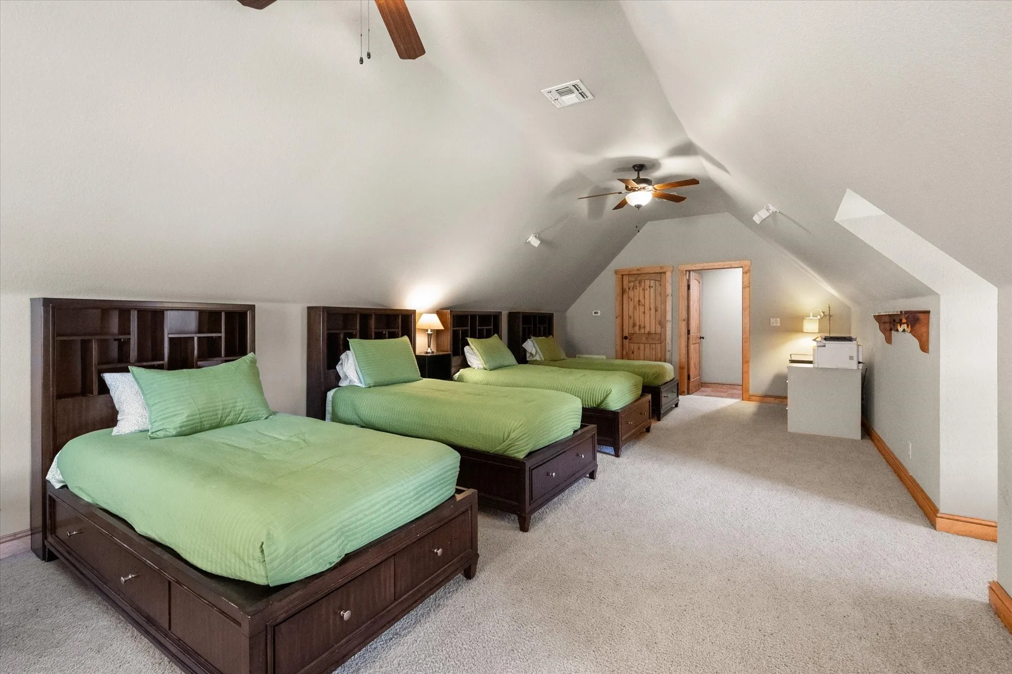 Generously sized second-level bonus room provides versatile space for games, overnight guests, hobbies, or additional relaxation.