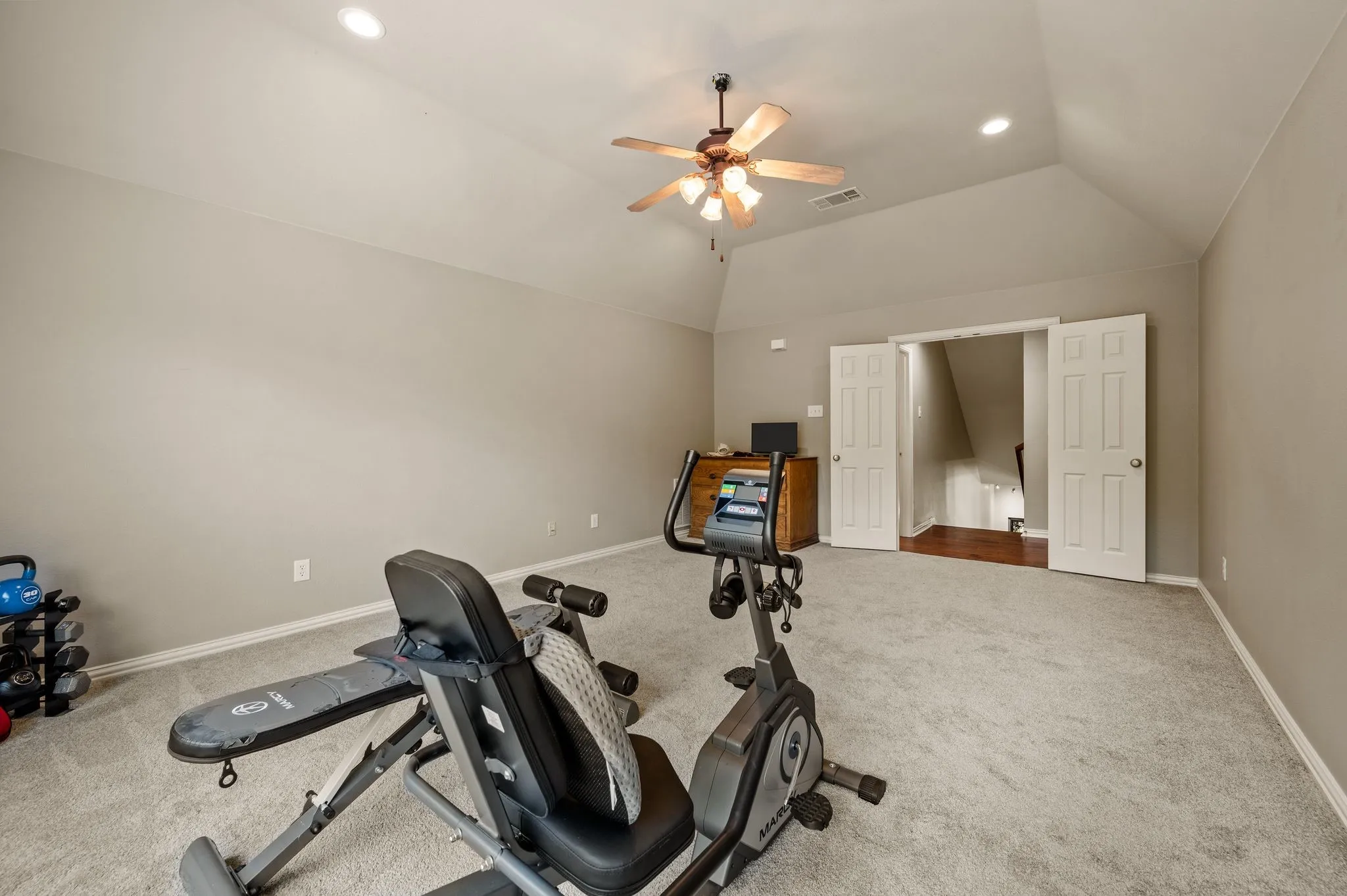 Expansive upstairs bonus room offers a vaulted ceiling & flexibility for a game room, gym or media space.  Just outside this room is a closet and a full bathroom, so feel free to use this space as a 5th bedroom if needed!