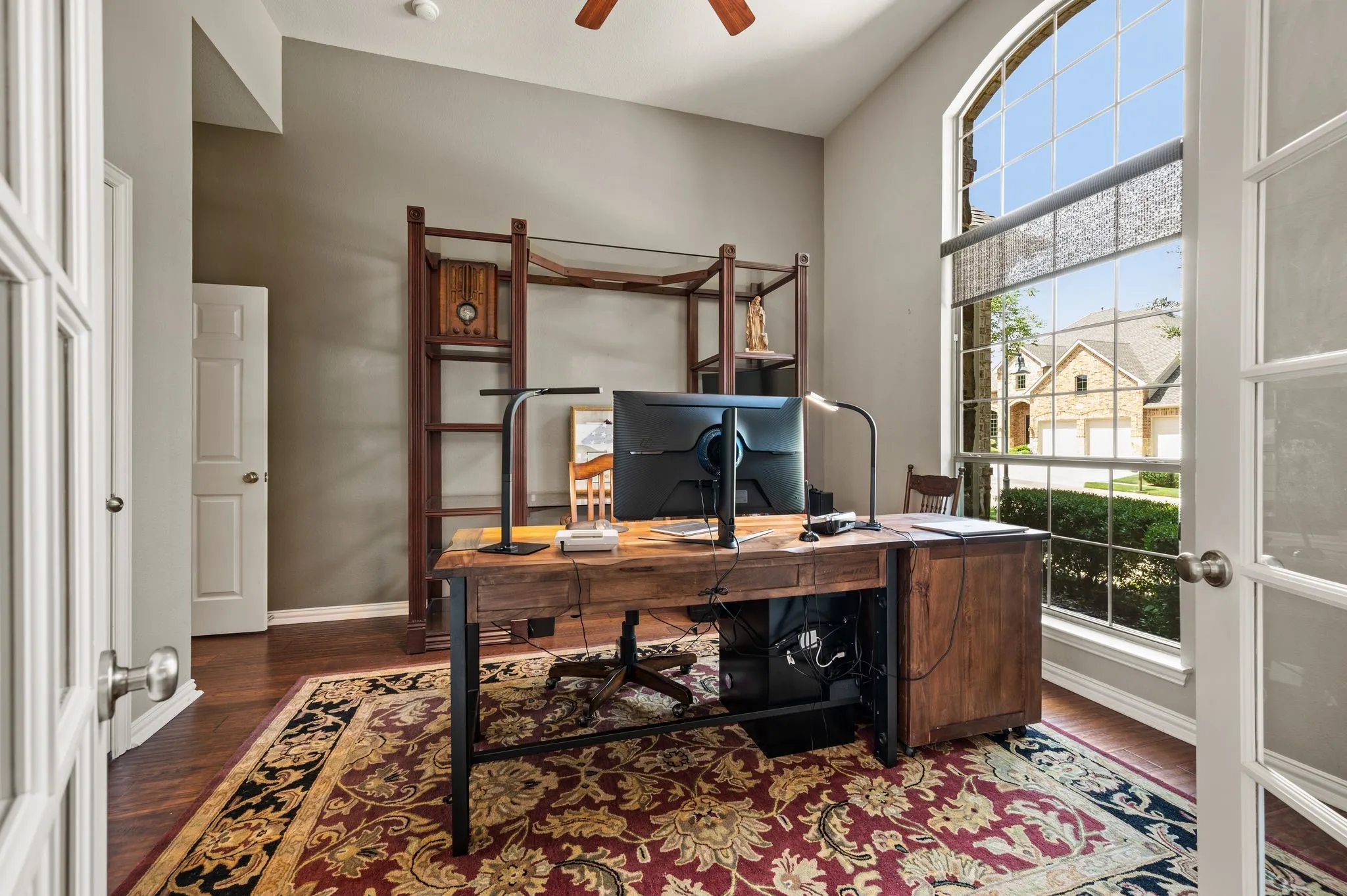 Spacious home office offers abundant natural light! This room has a walk-in closet so it could be used as an additional bedroom if desired! The closet also has cooling system in it as the prior owner used it as a wine closet.  Your options are endless!