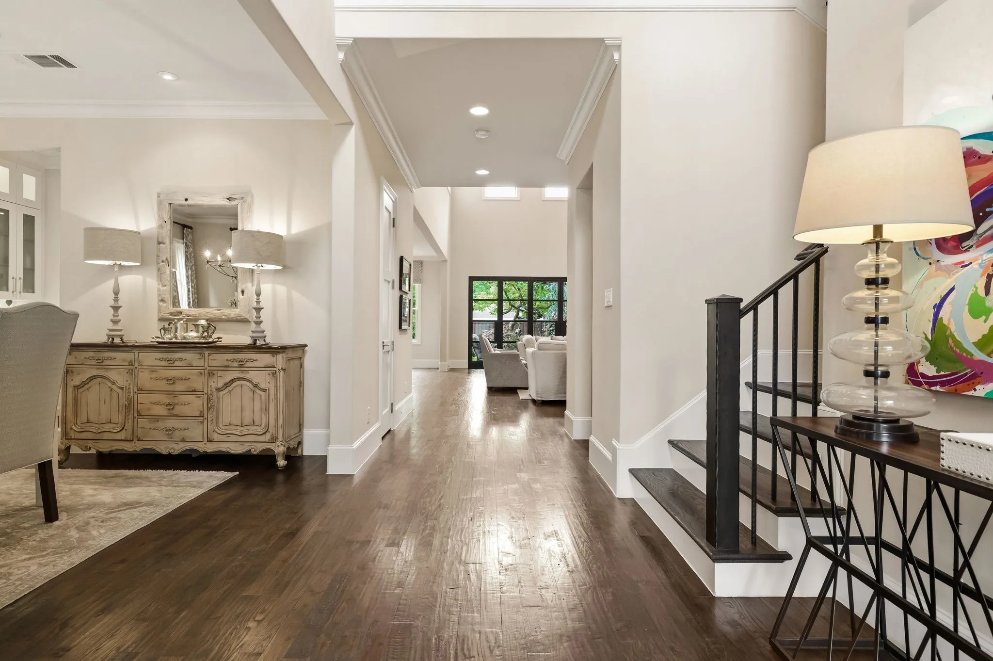 Open entry with stair leading to the office and second story.