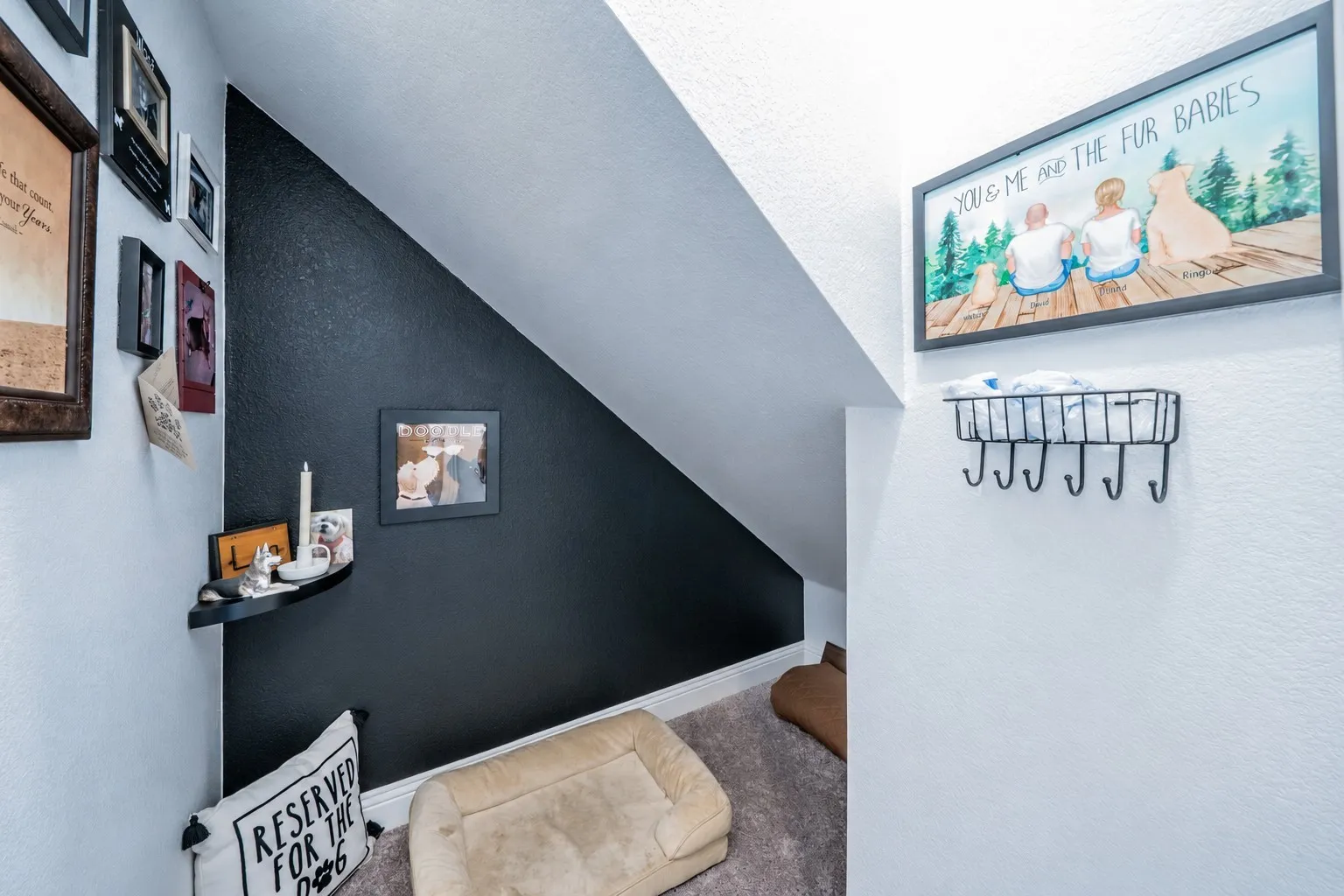 This is the space underneath the stairs, set up for your pet's special space! Or use it for storage, or whatever you need!