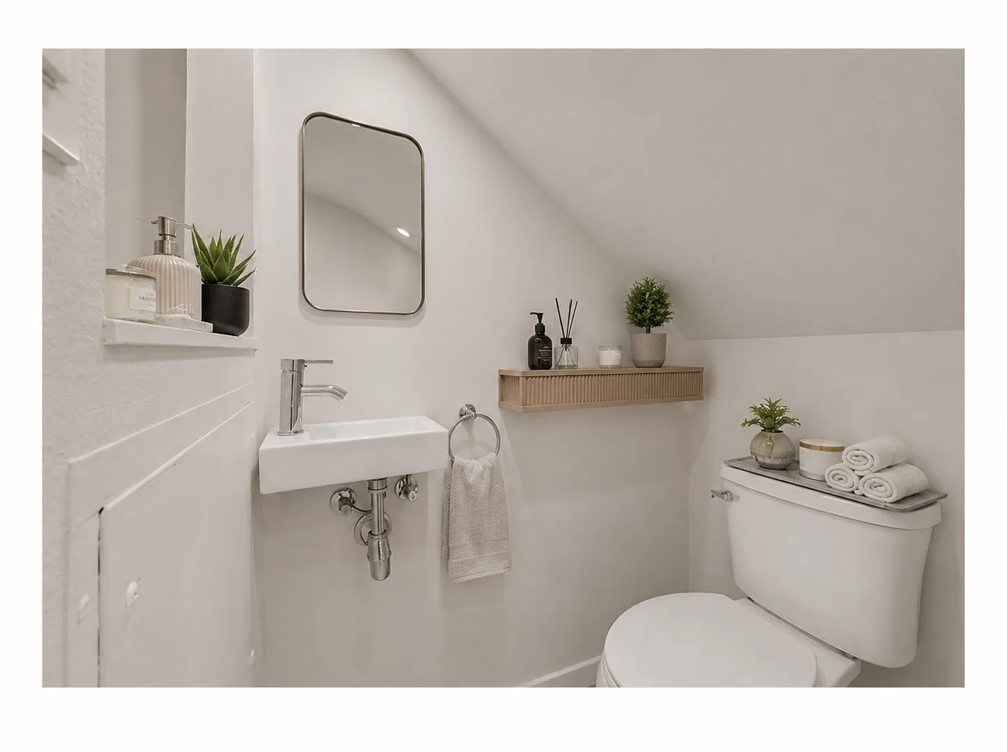 Virtually inspired half bath on first floor under stairs