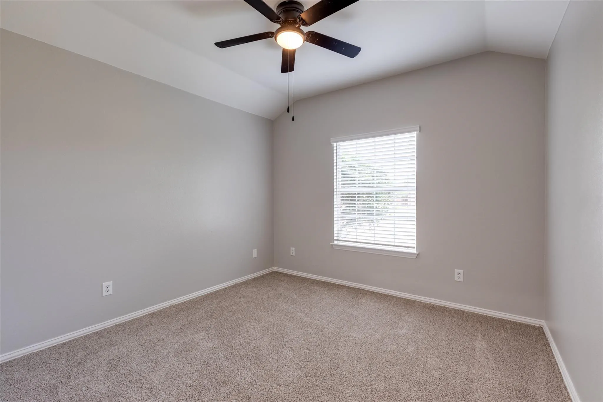 Neutral tone carpeting and light gray walls