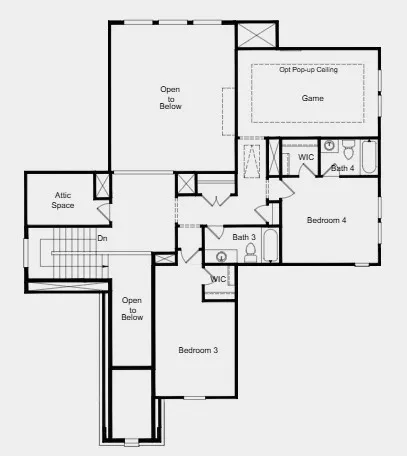 Second Floor Plan - Additional Highlights Include: extended primary suite and covered patio, 12x8 sliding doors, tiled surround fireplace, and shower in place of tub at secondary bath