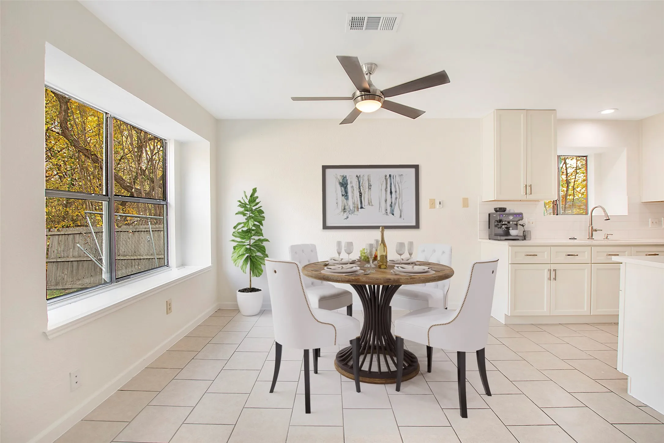 Dining room overlooks backyard