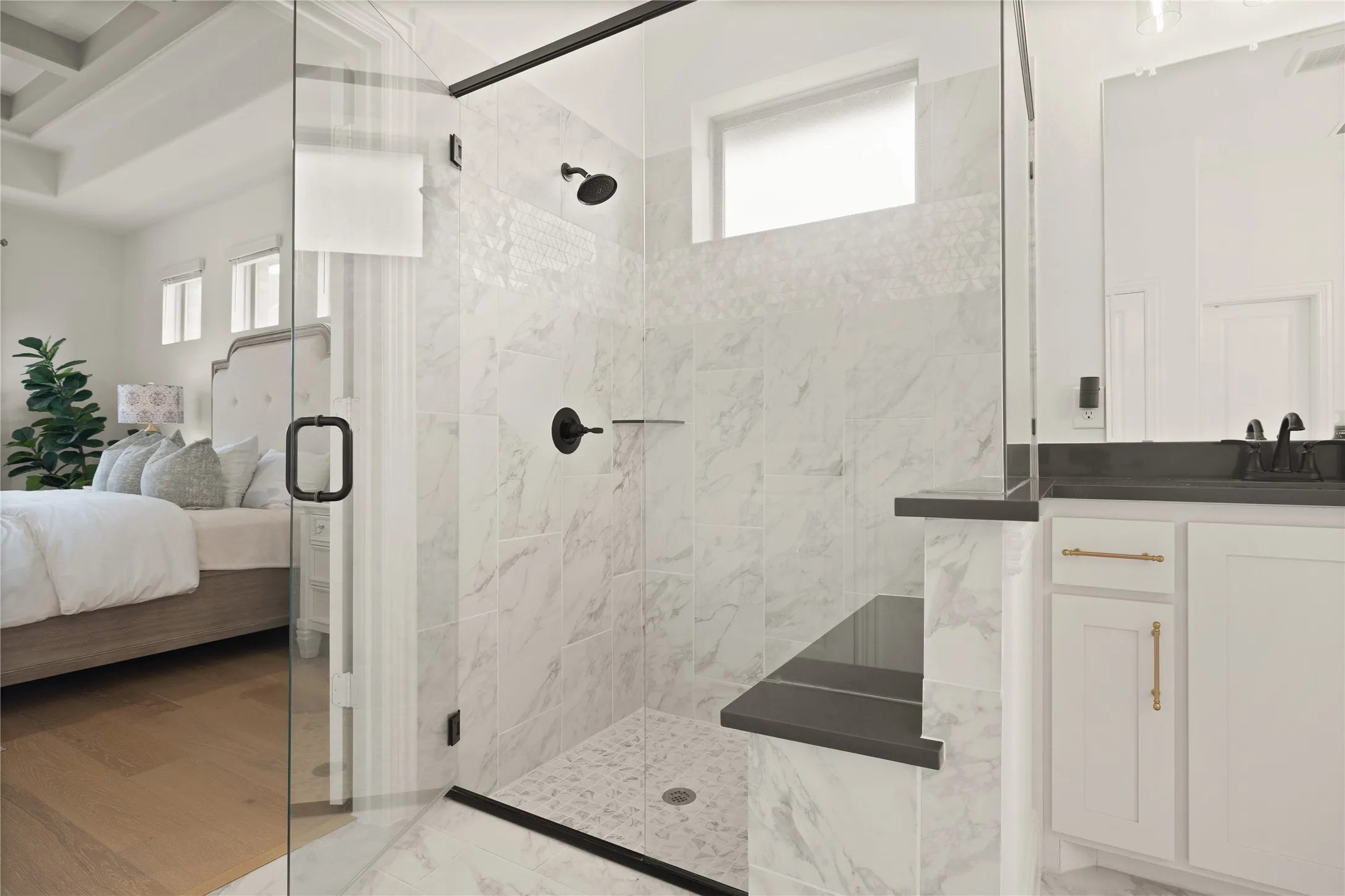 Walk in shower with seat
