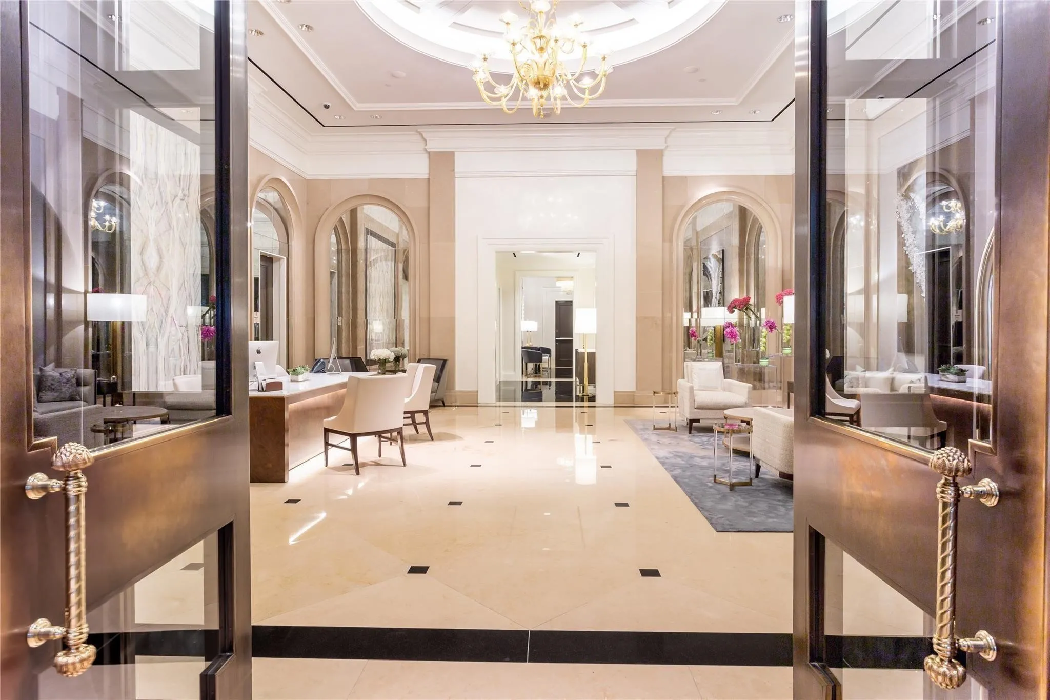 Exquisite Lobby with Concierge Desk & guest seating.