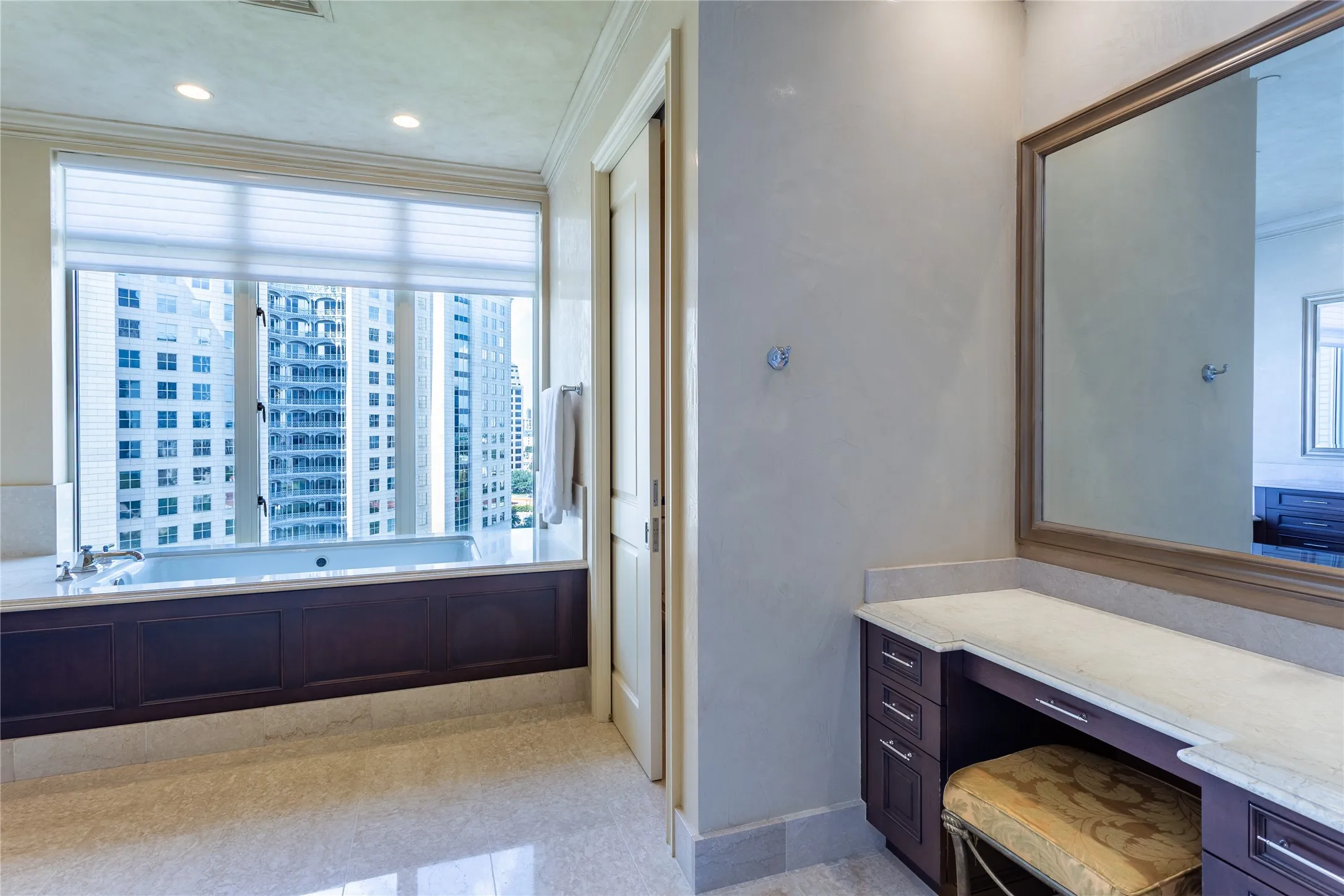 Primary Bath with makeup table & linen closet