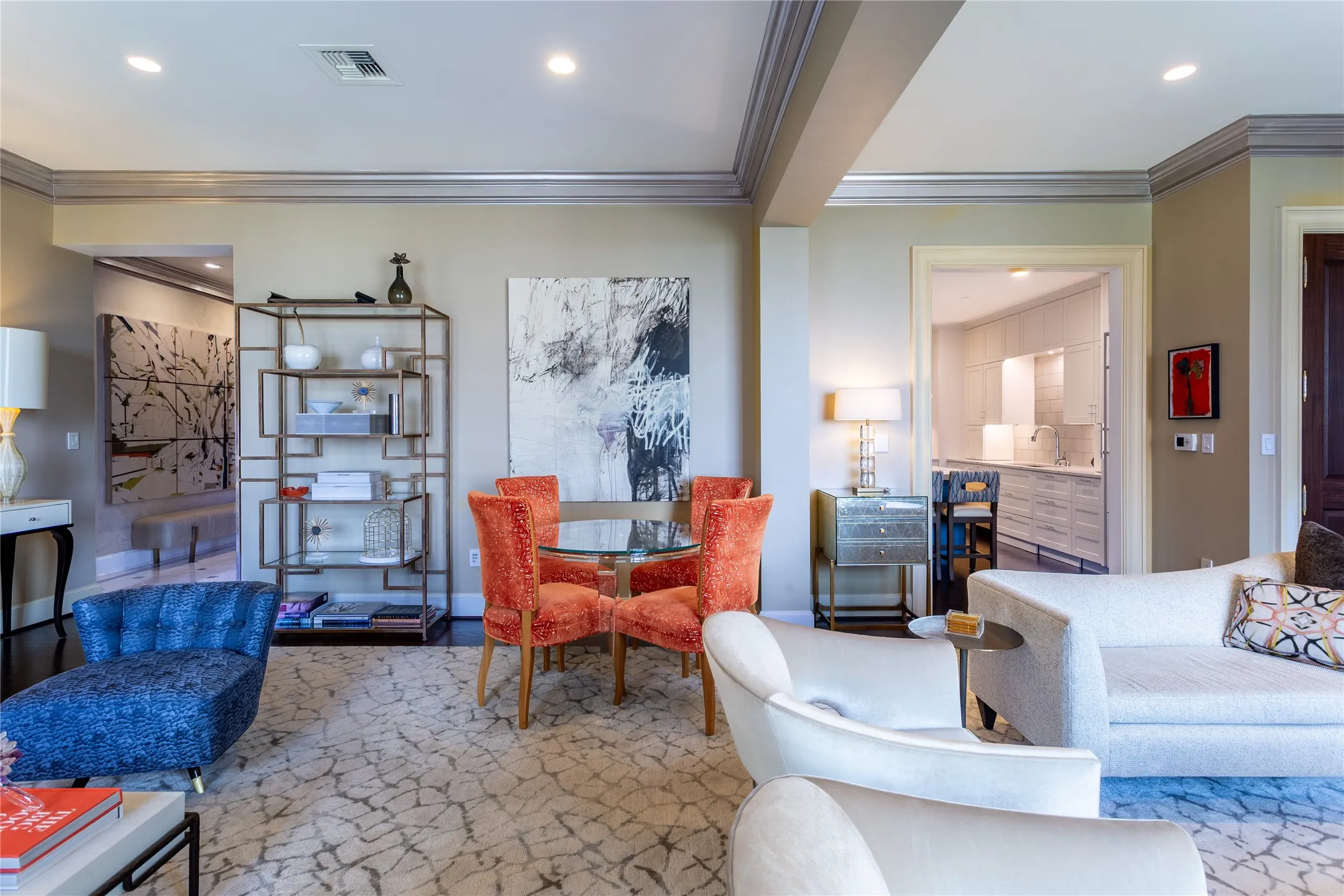 Dining Area flanked by two Living Areas
