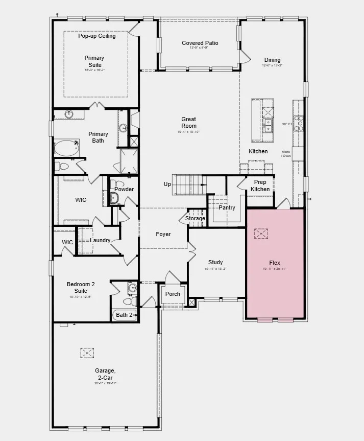 First Floor Plan - Additional Highlights Include: upgraded front door, and fireplace with 2-story floor to ceiling tile surround