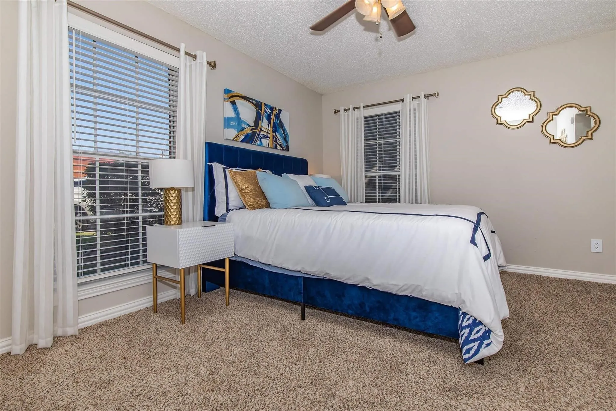 Plush carpeted flooring provides comfort