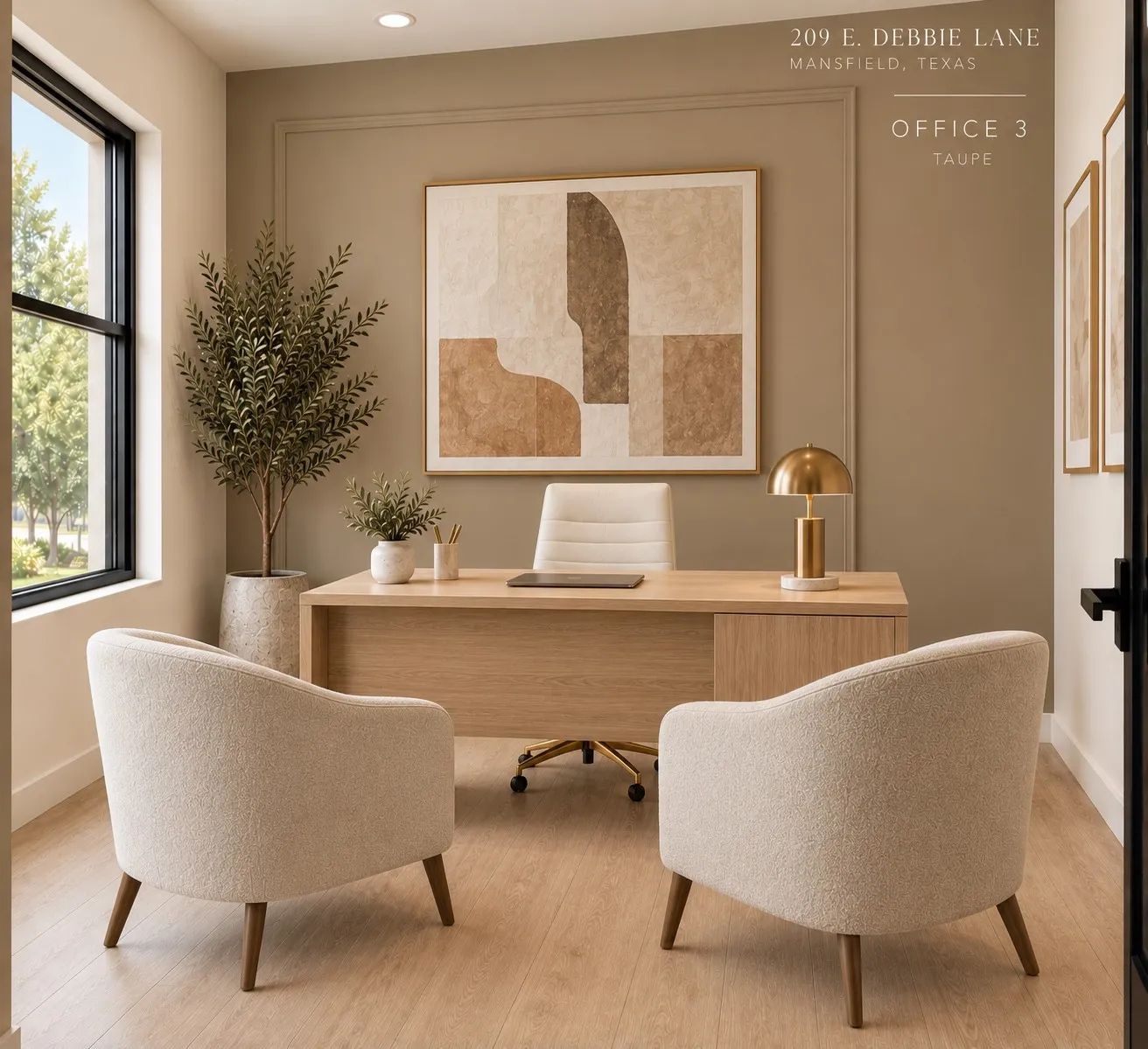 Recessed ceiling lighting, wood-finish flooring, a black-framed window, and wall molding