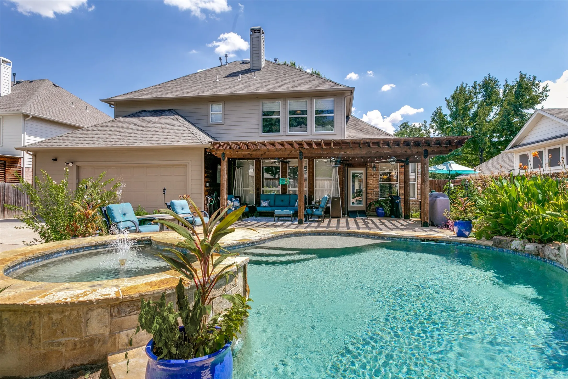 Pool equipped with salt-water equipment, heater and pool sweep