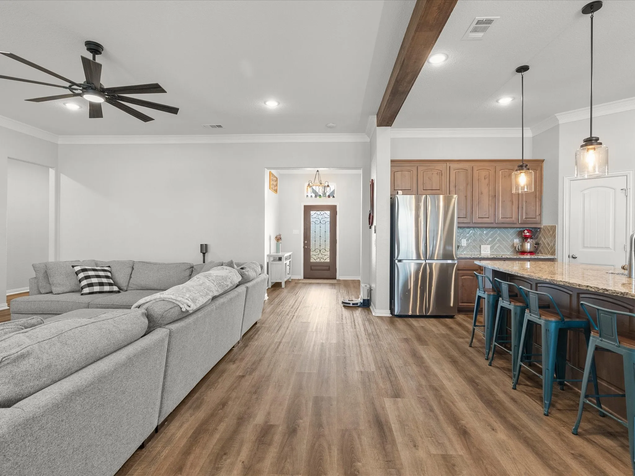 open concept living space with bar seating