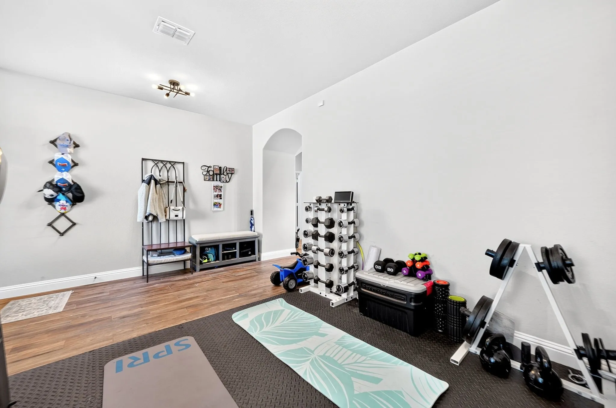 Wood-finish flooring with light wall tones
