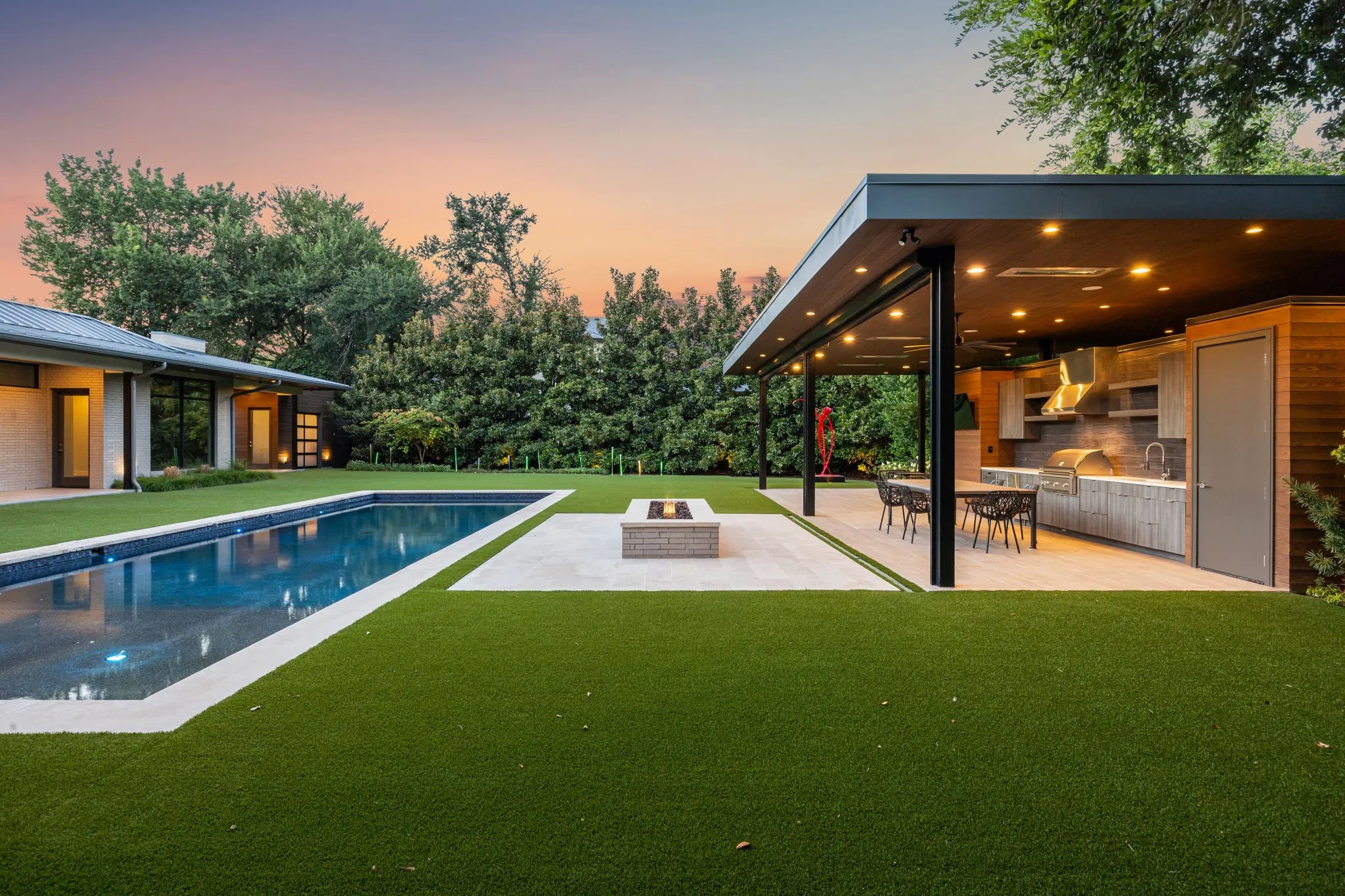 Large landscaped backyard with pool/spa and covered cabana