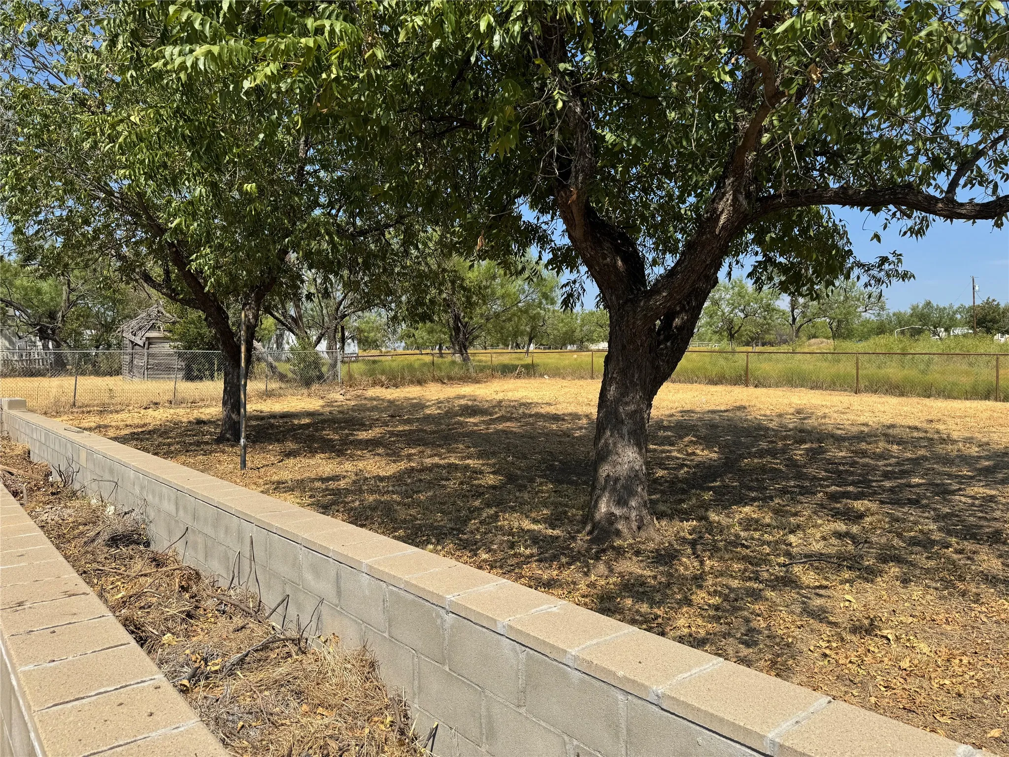 Raised bed flower-gardening beds. Great pecan-producing trees. Large lot with pipe fence.