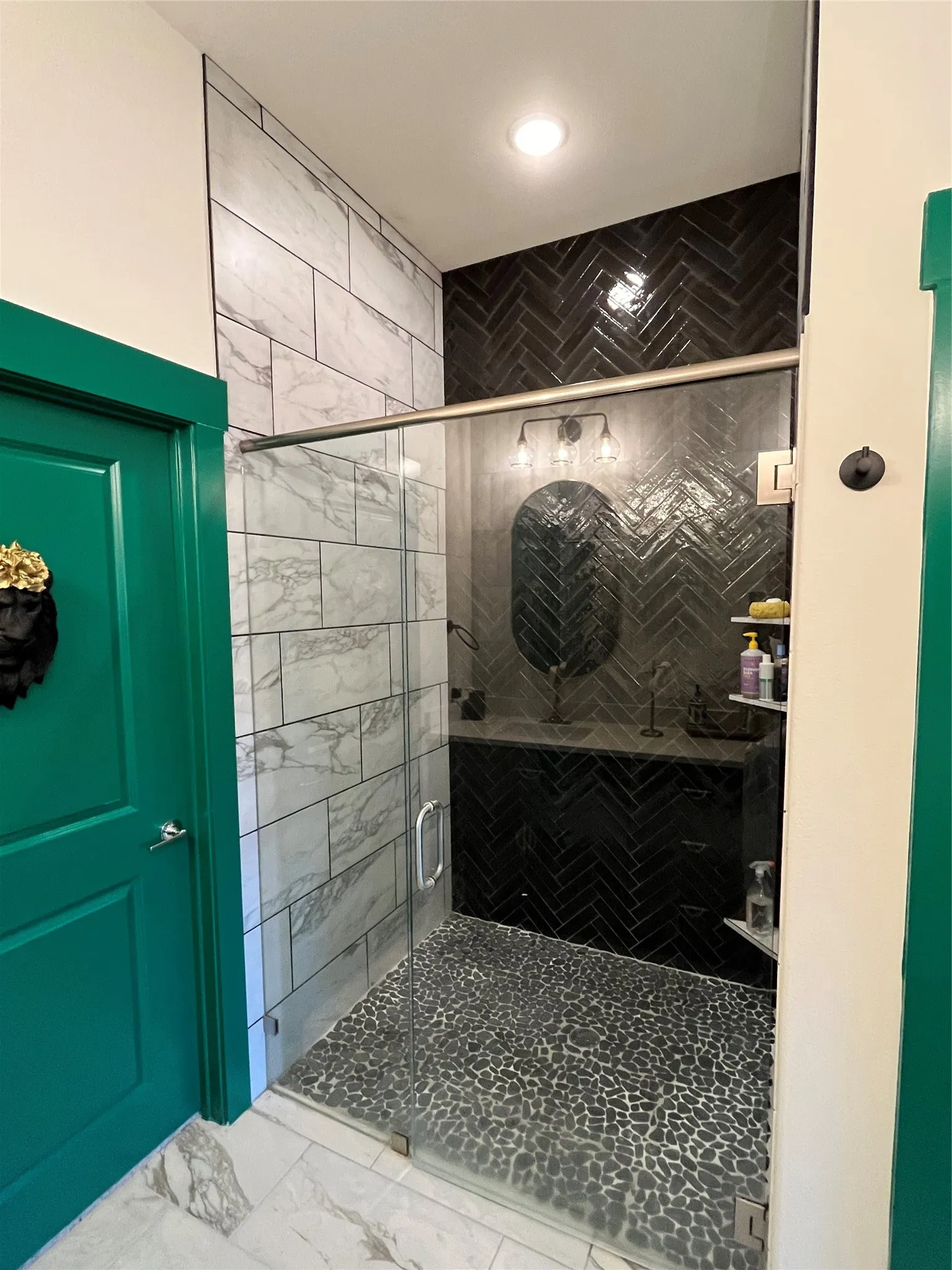 Beautiful two tone  tile ceiling height