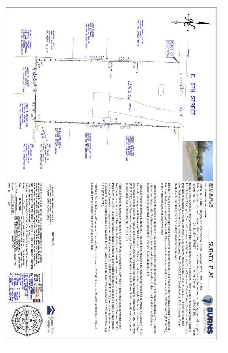 Survey Plat. Detailing the property boundaries and associated metes and bounds descriptions