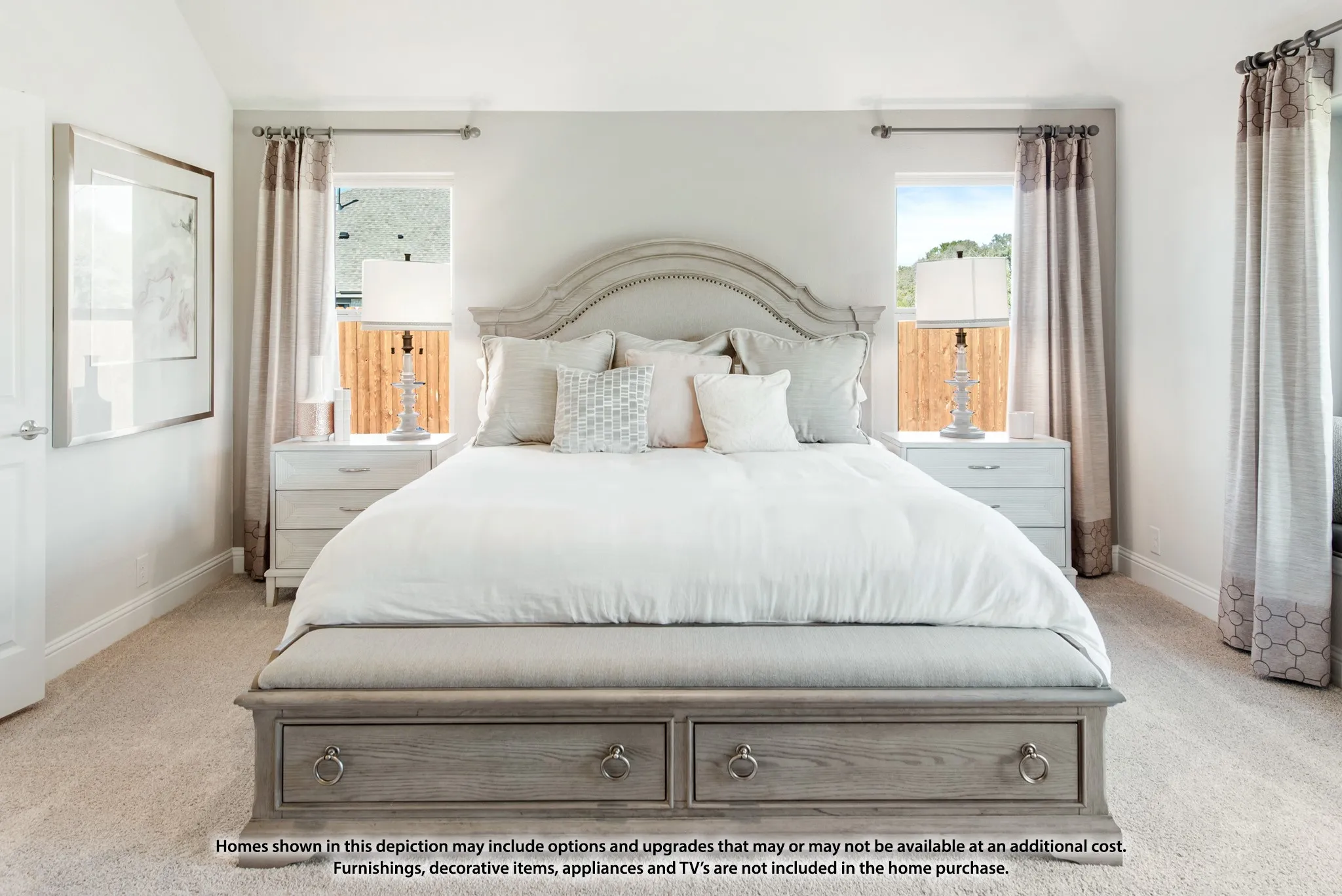 Wall-to-wall carpeting with light-toned walls