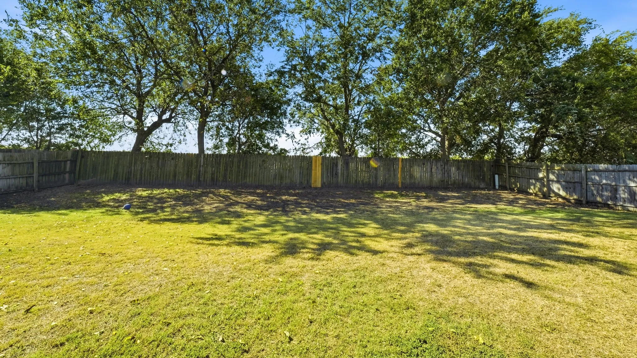 Expansive backyard featuring a lush lawn and a wood privacy fence