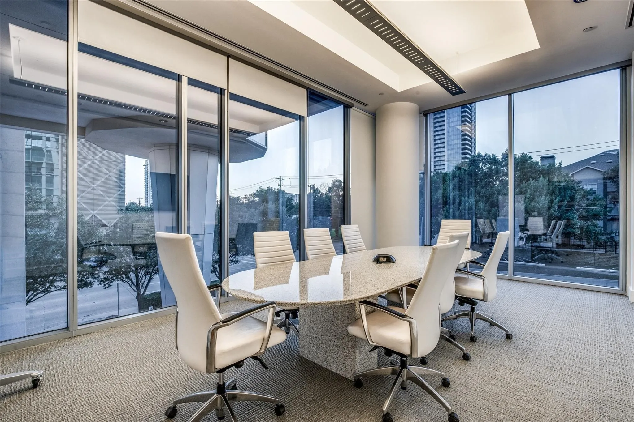 Wall-to-wall carpeting with a neutral tone
