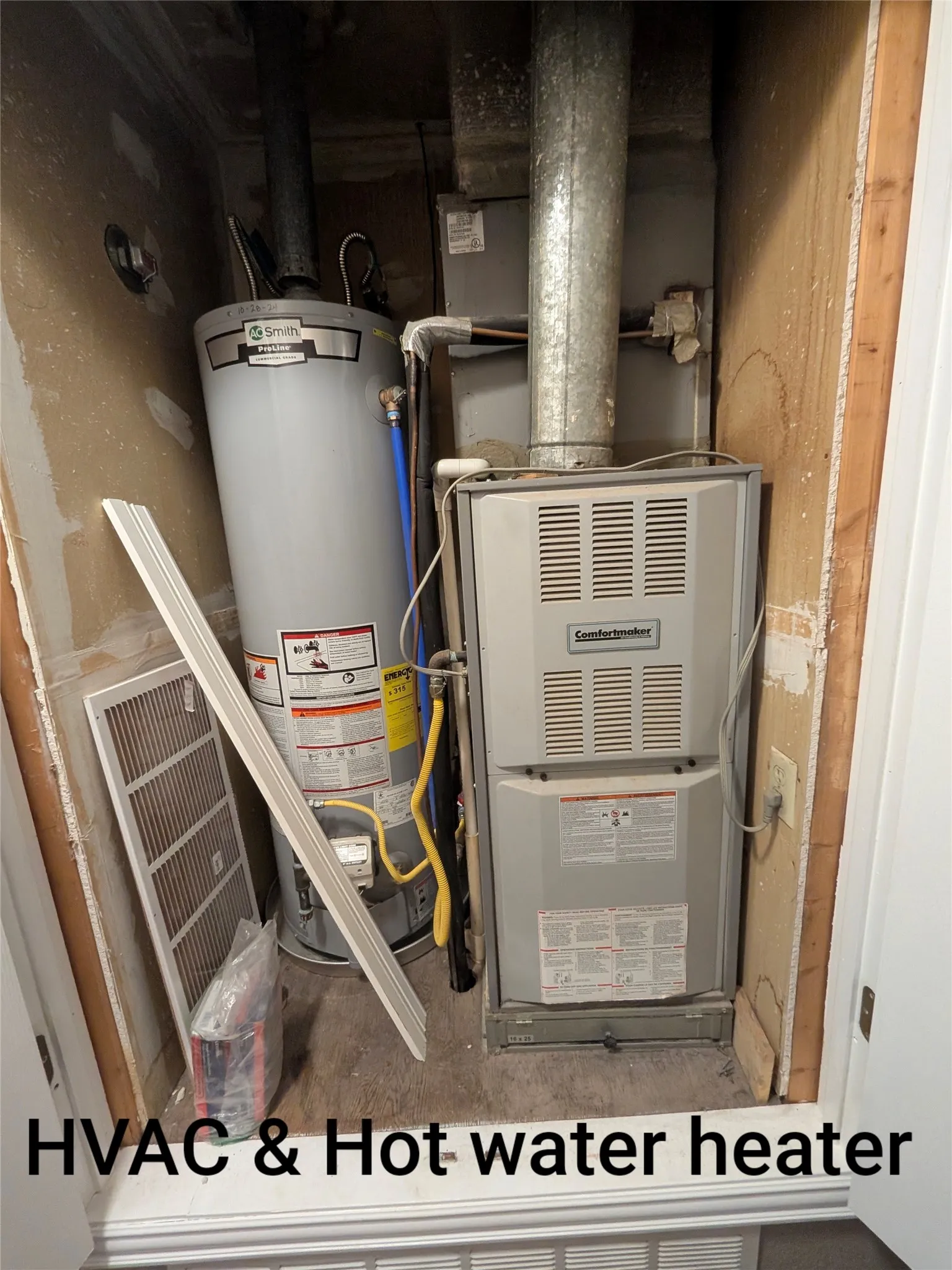 HVAC and Water Heater closet that sits in long hallway