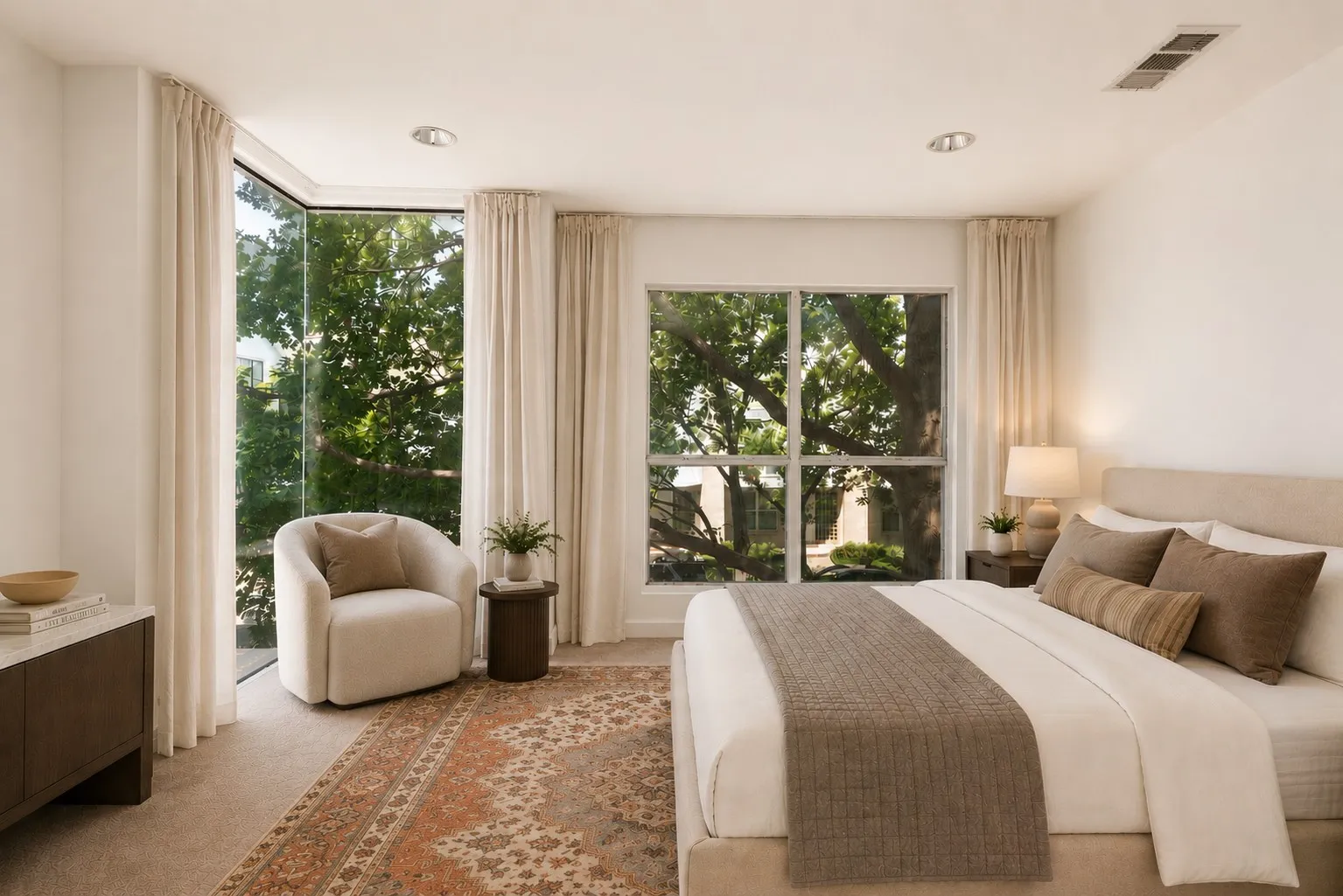 Virtually staged primary bedroom