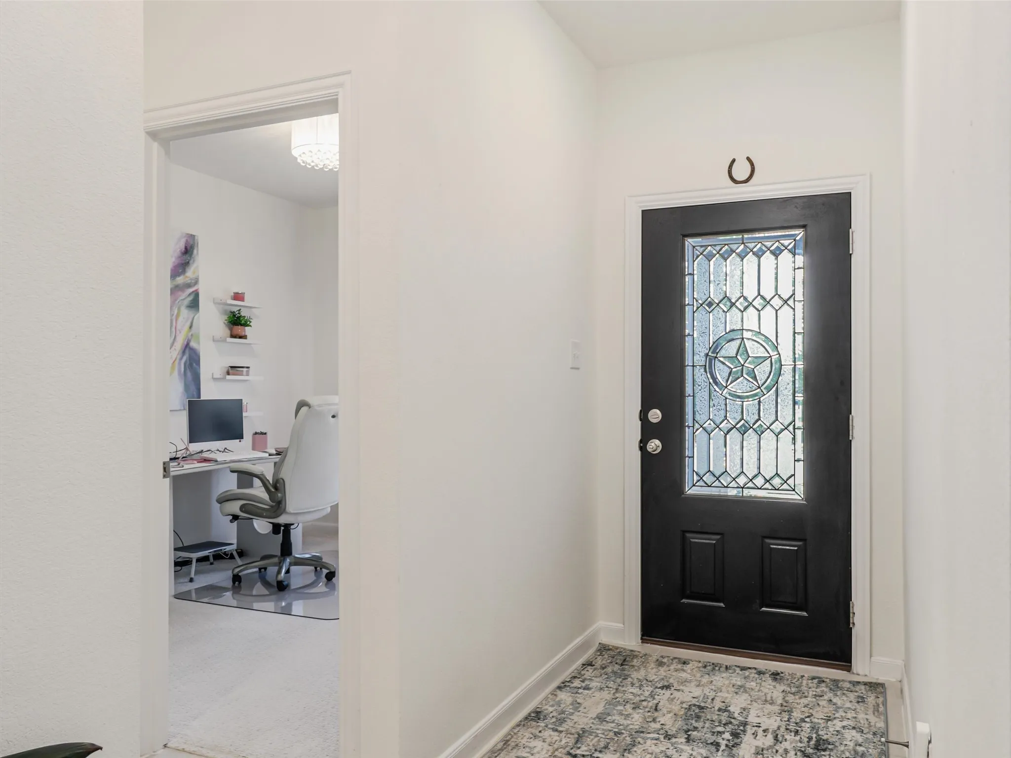 Entry door with leaded glass insert and star detail