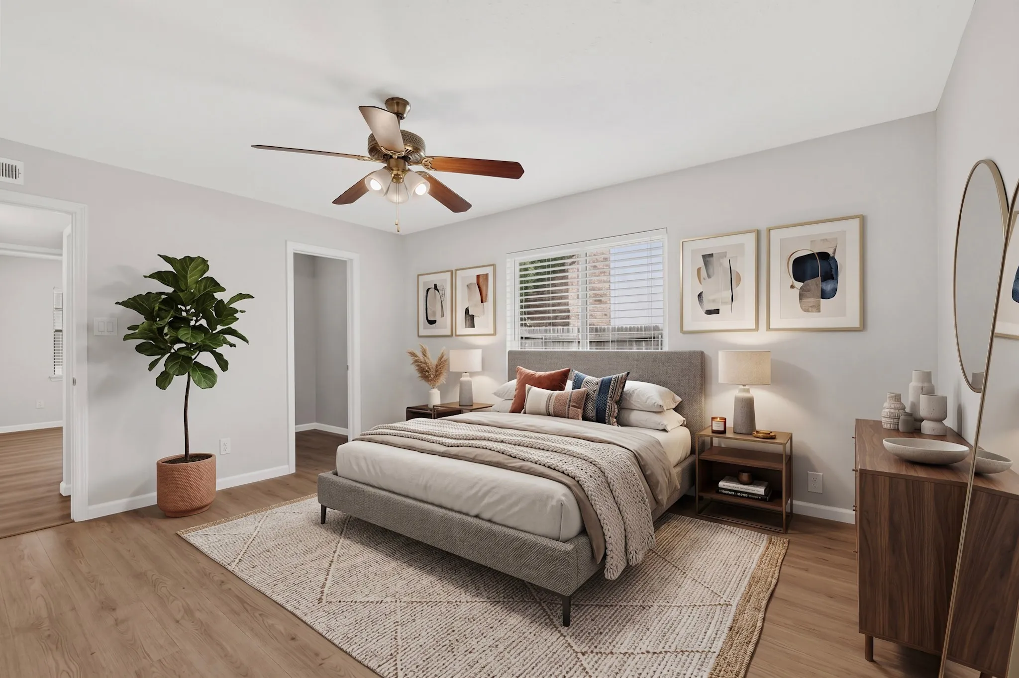 Recessed window with horizontal blinds