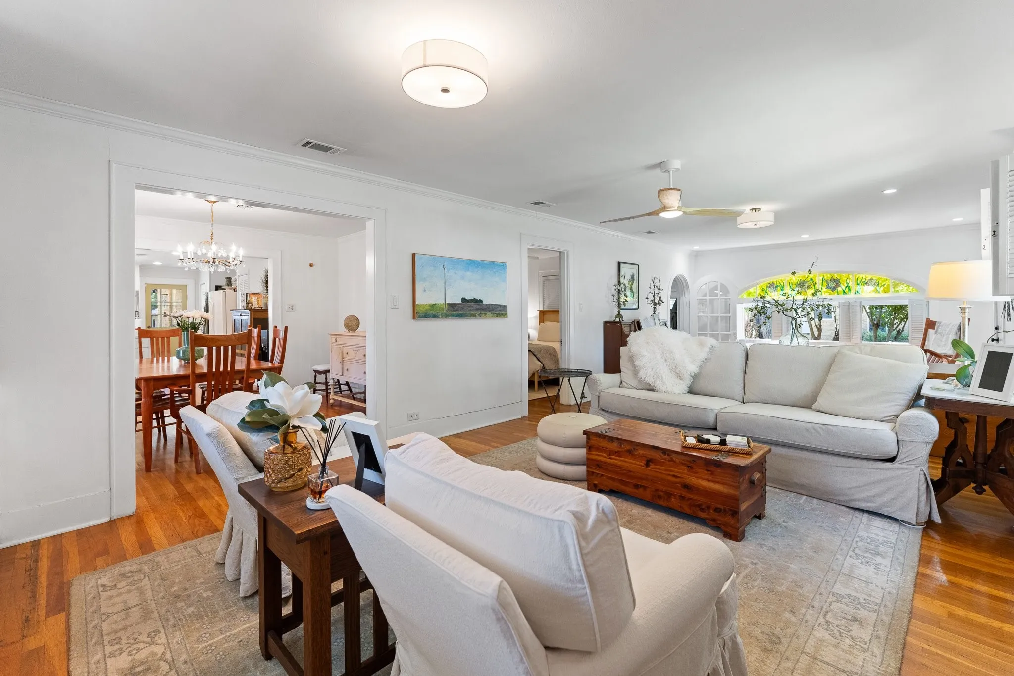 Another shot of the living room. From here, you can see the dining room and beyond that, the kitchen.