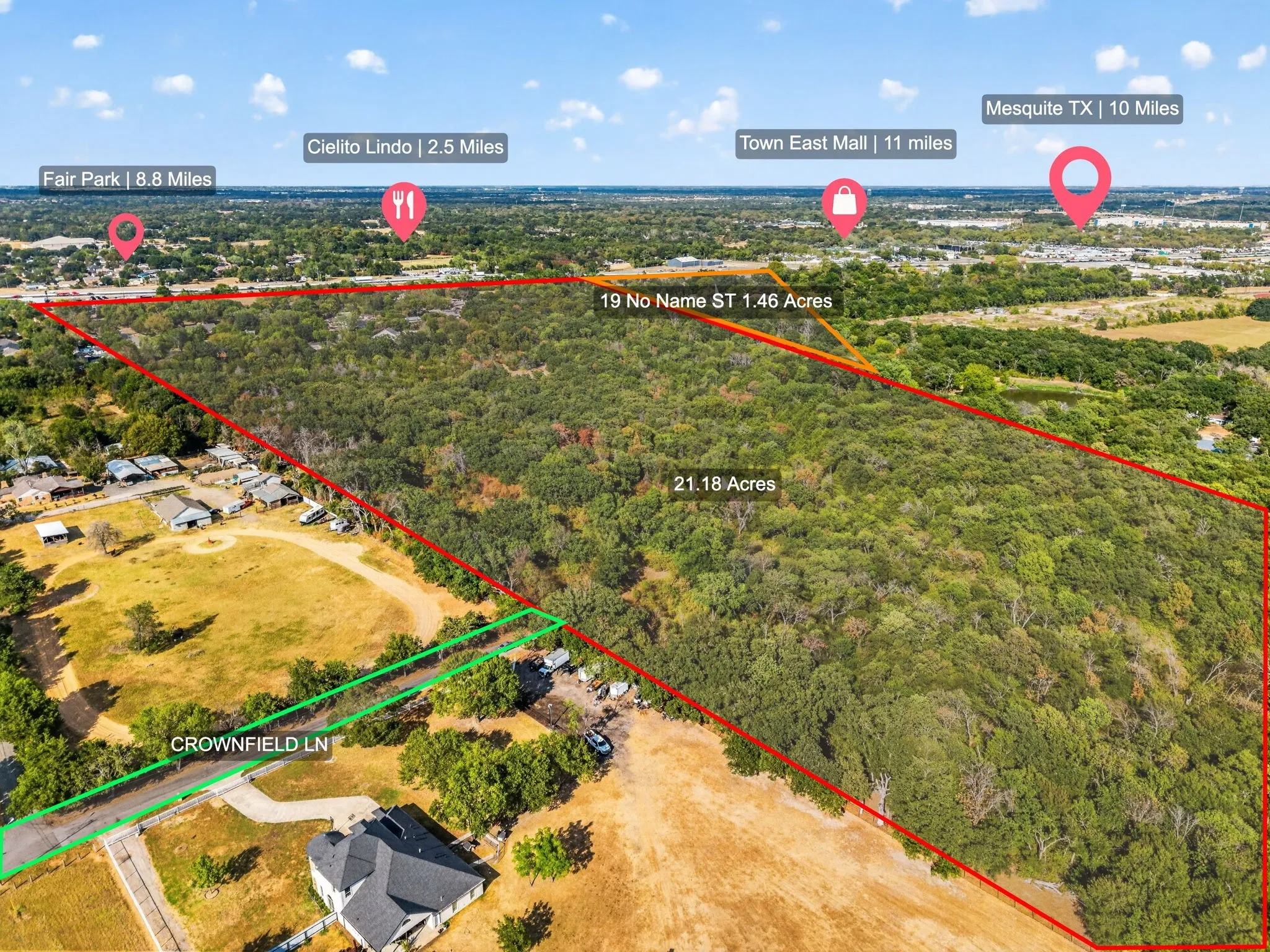 Expansive 19-acre wooded property featuring mature tree coverage and cleared building sites