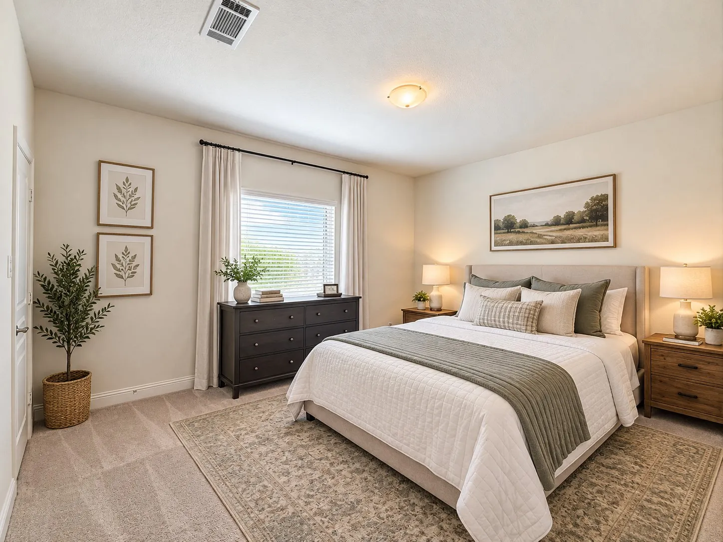 Second Guest Suite on main floor with ensuite bathroom and walk-in closet - Virtually staged.  Room is currently used as a Craft Room.