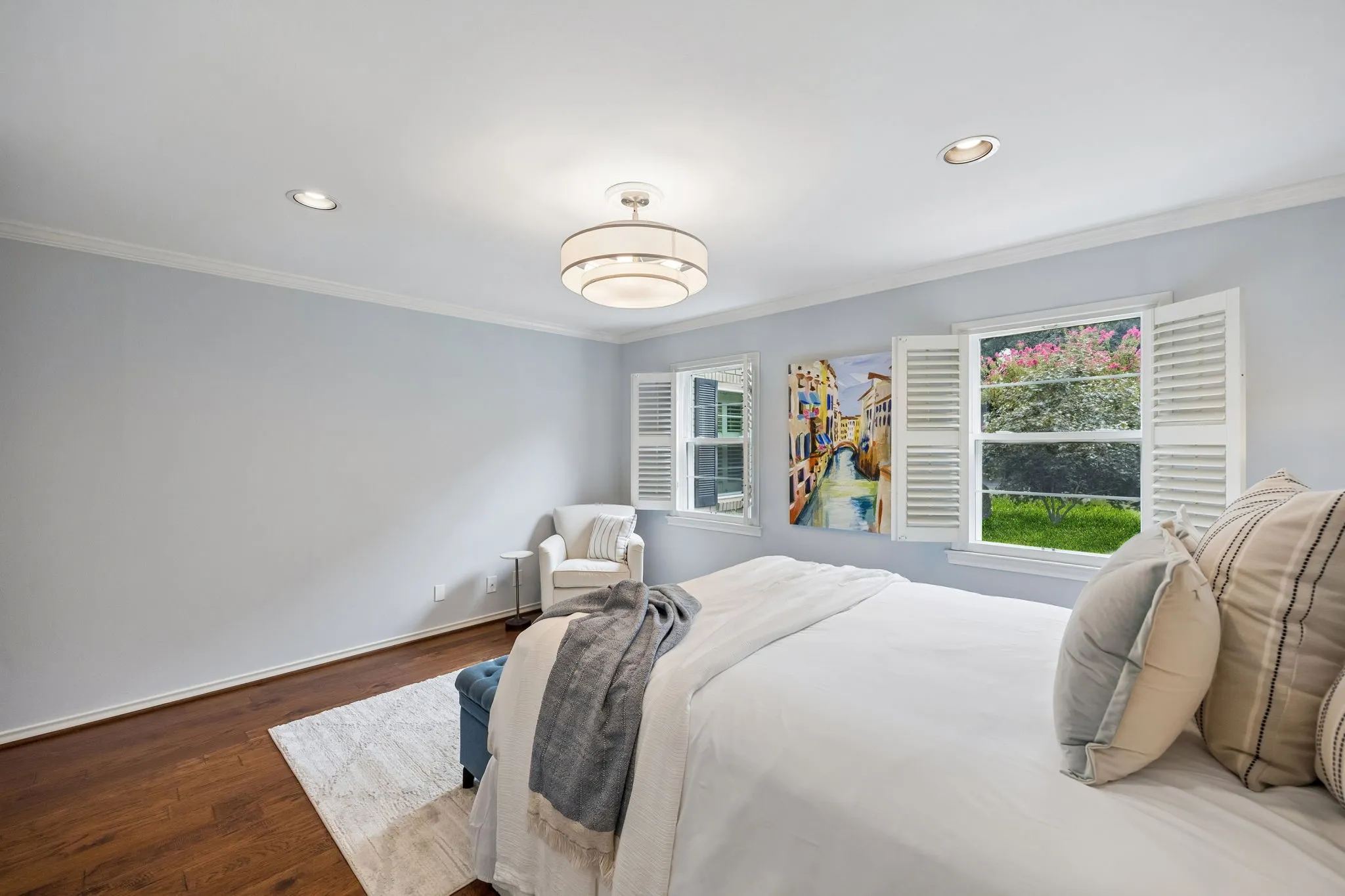 2nd View of Primary Bedroom, New Light Fixture! Engineered wood in both bedrooms