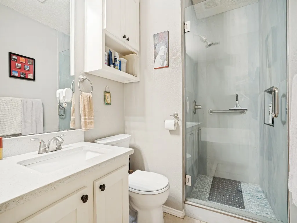 Remodeled shower, slate tile