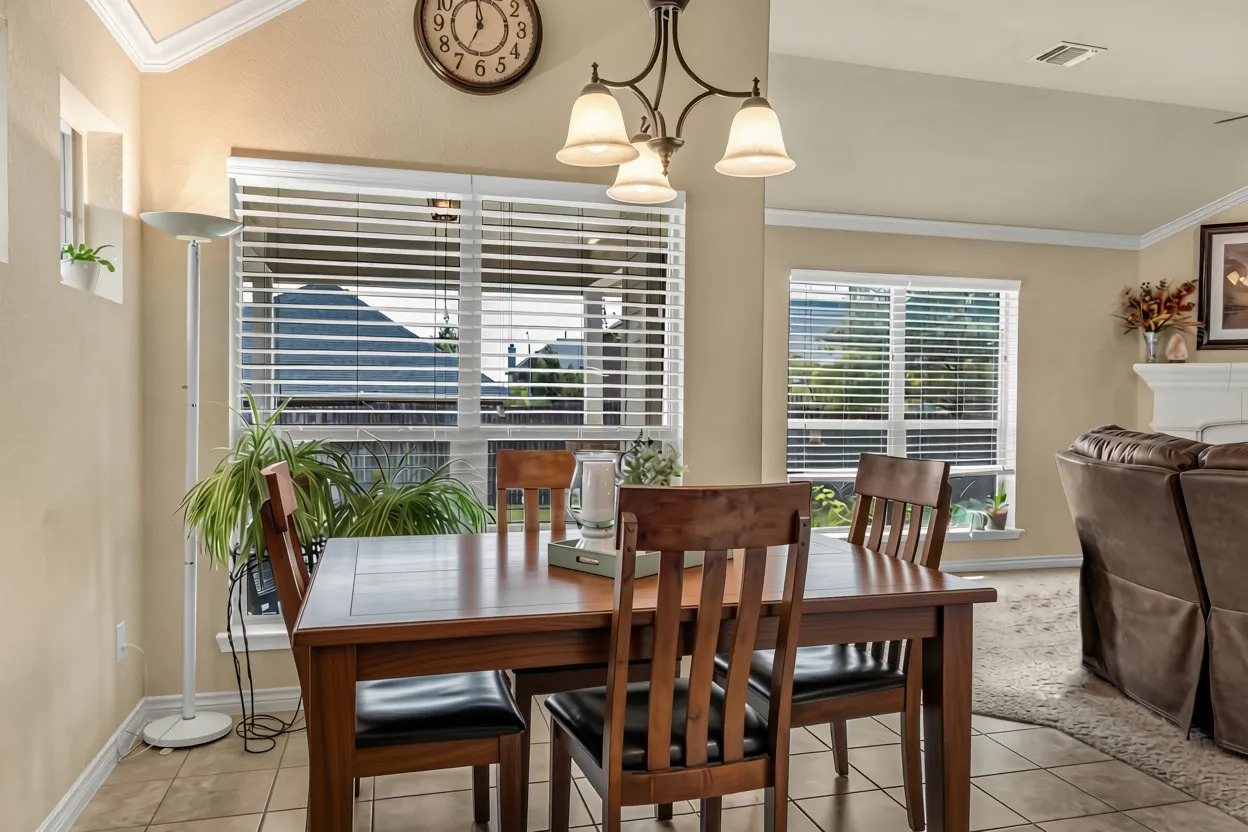 Lots of natural light in the dining area, open to kitchen and living room