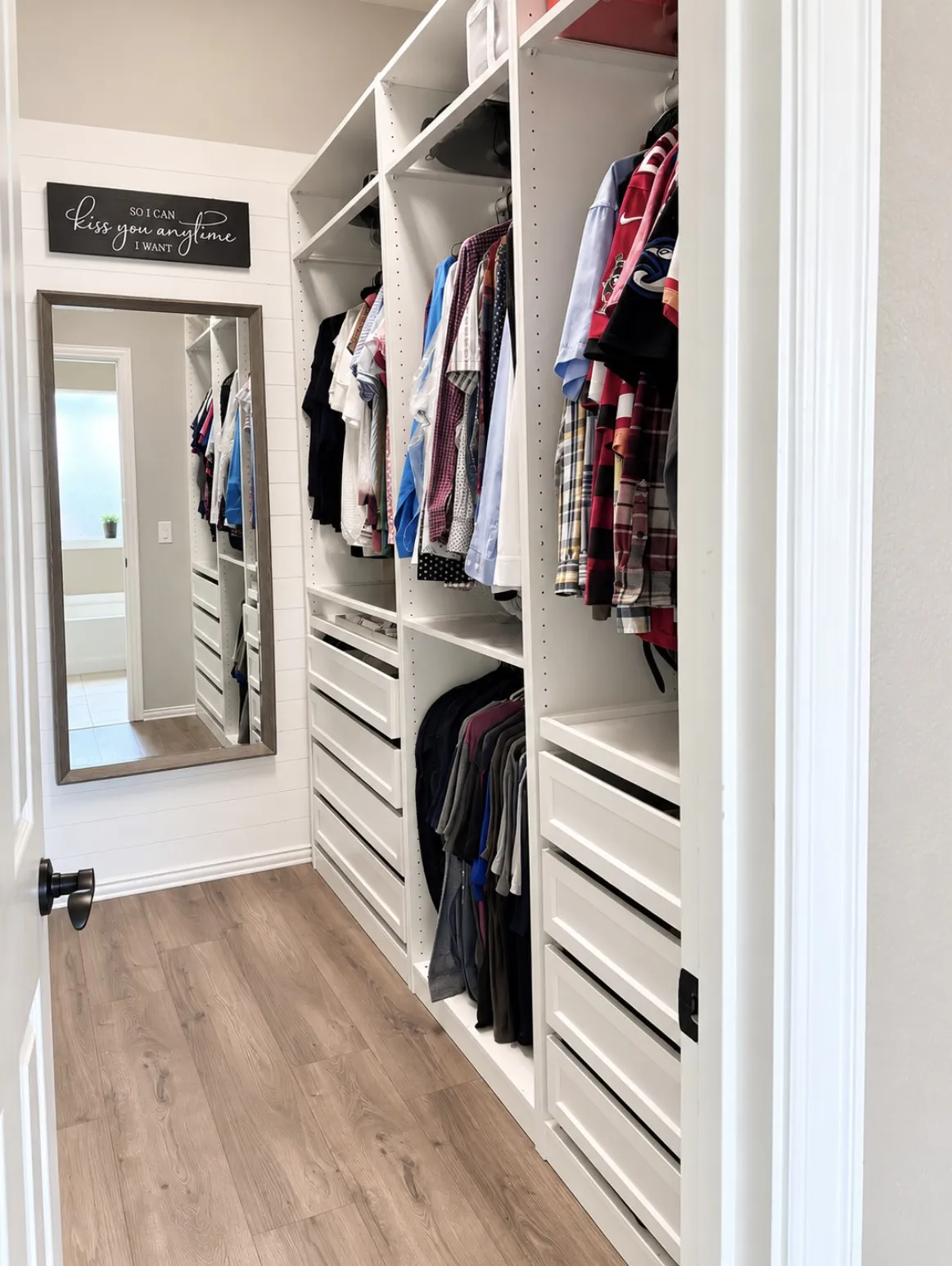 Custom built-in closet system with shelving and drawer storage