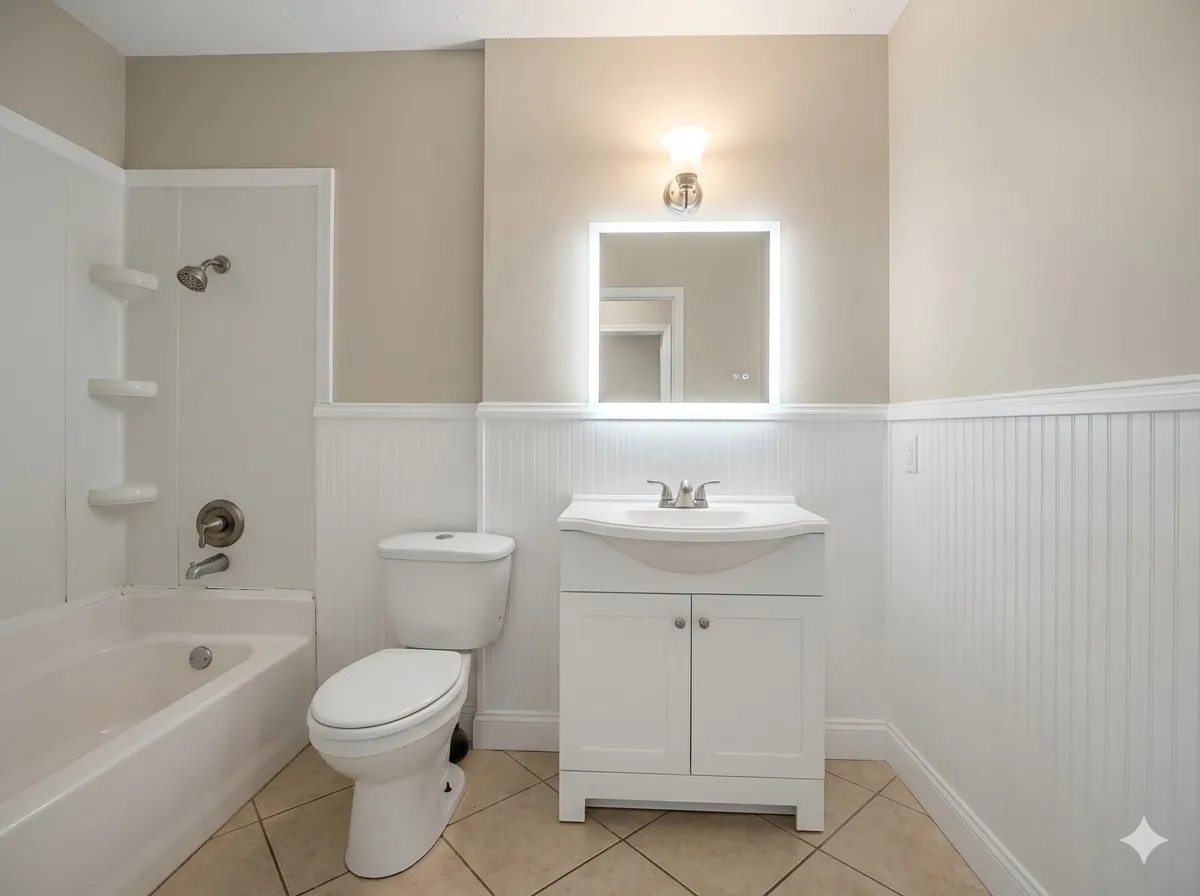 White wainscoting and light neutral wall colors