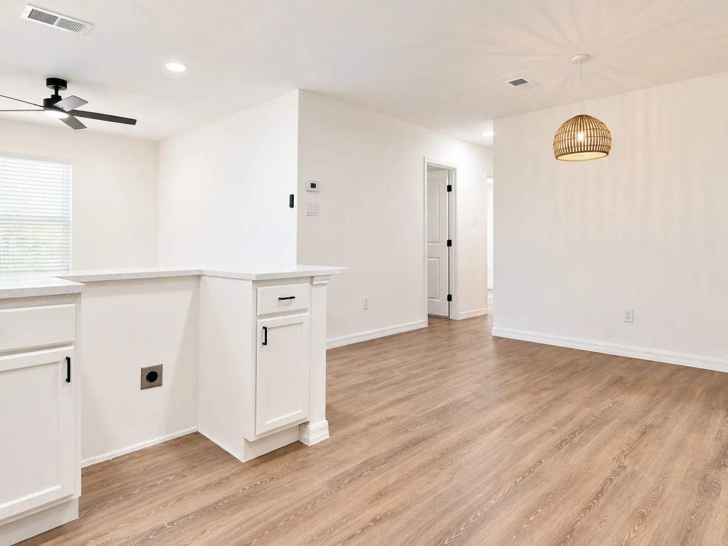 Kitchen view showing the dedicated electric range space.