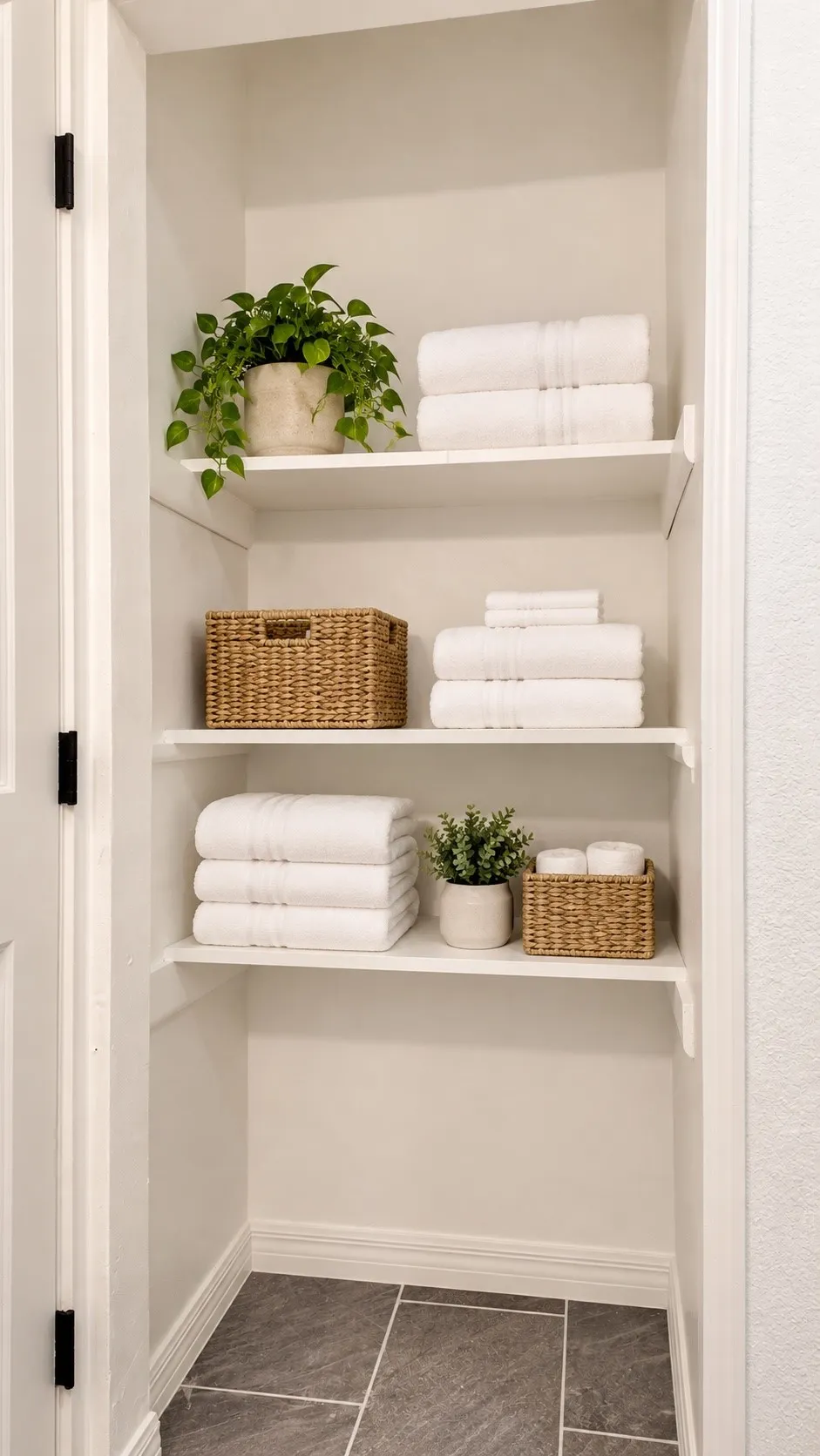 Linen closet. Decor virtually staged.