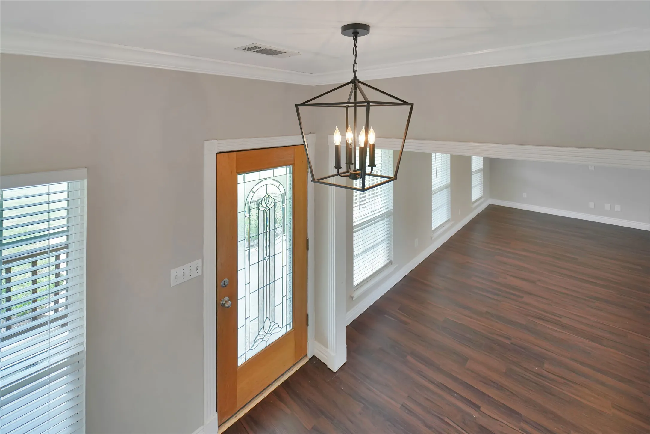 Recessed entry with wood-finish flooring