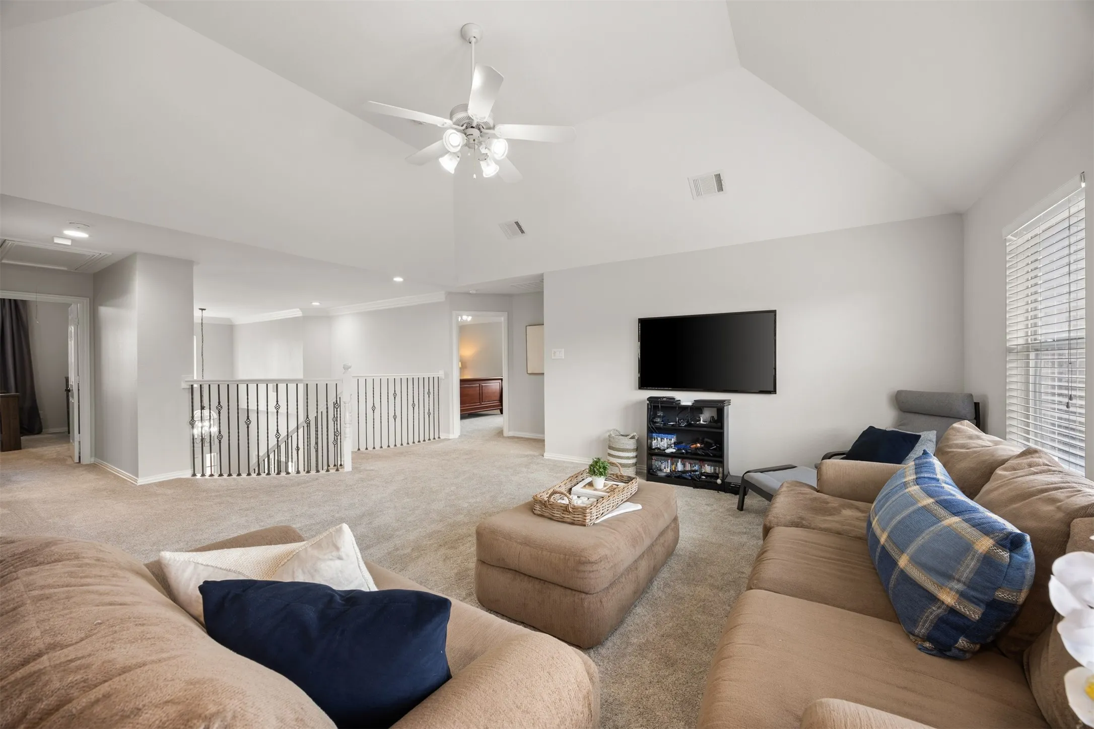 Upstairs is an entertainer’s dream! A huge game room offers plenty of space for fun!