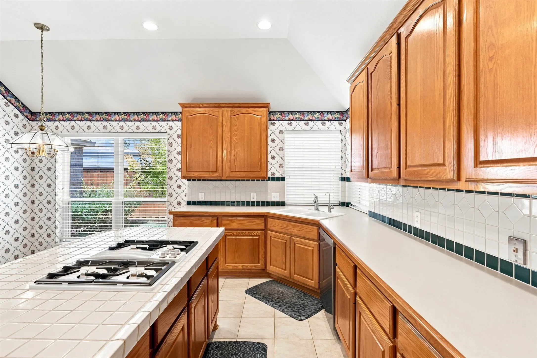 Windows in kitchen allow for lots of natural light.