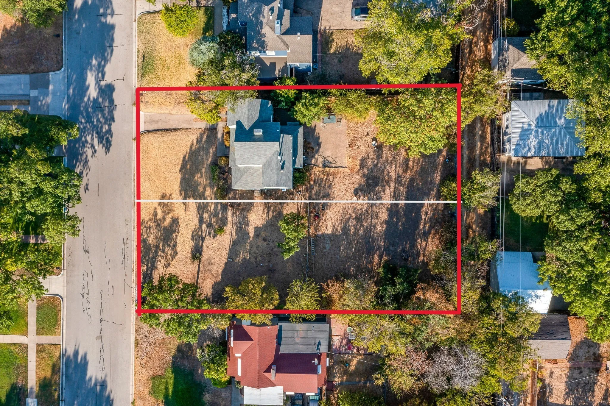 Aerial View of lot, showing how the lot lines are divided.