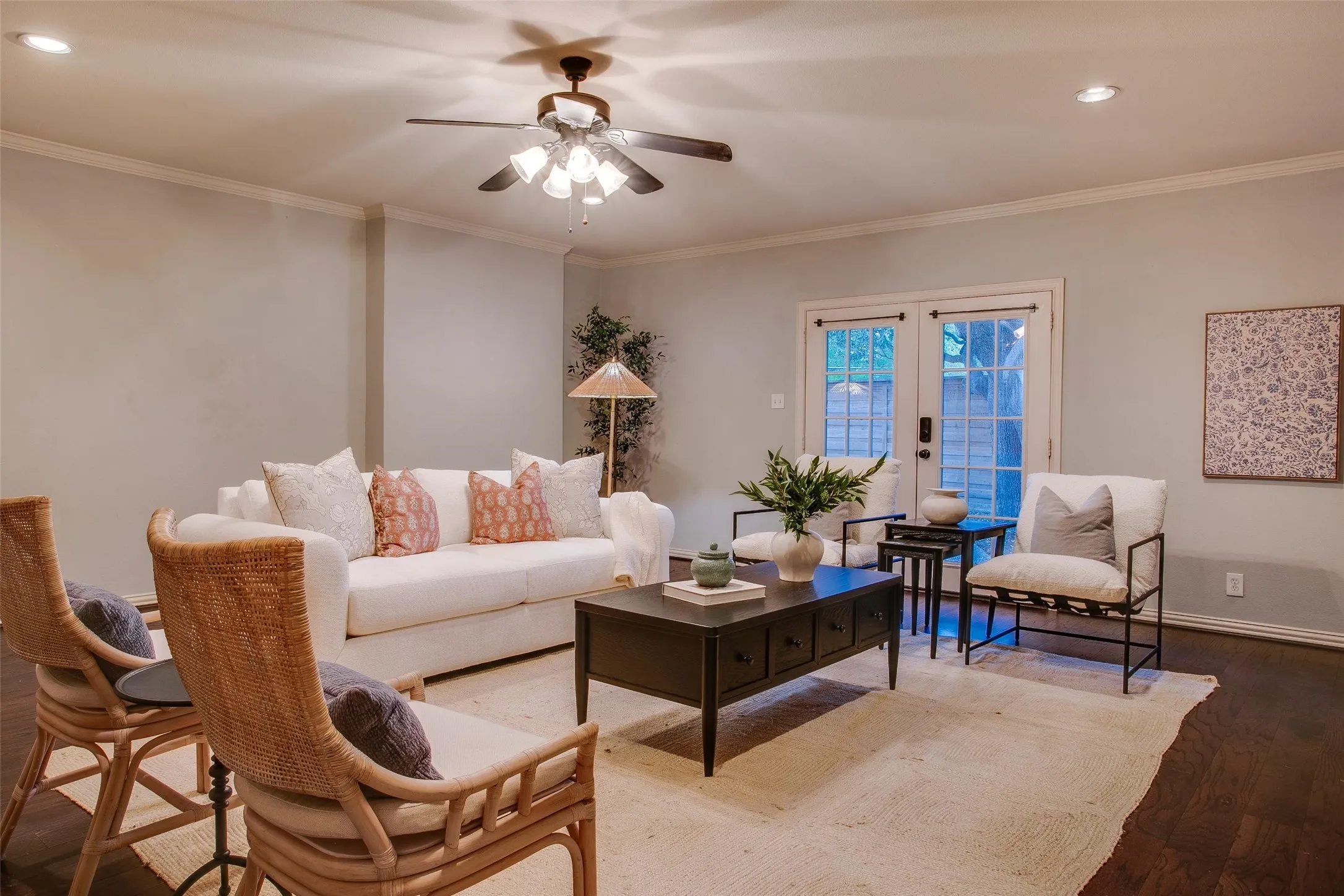 Family Room with French doors opening to the backyard and patio.