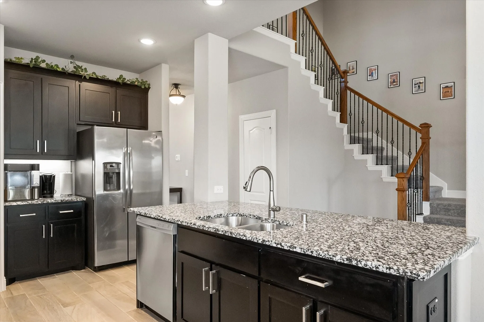 Nice counter space next to the fridge for a coffee bar