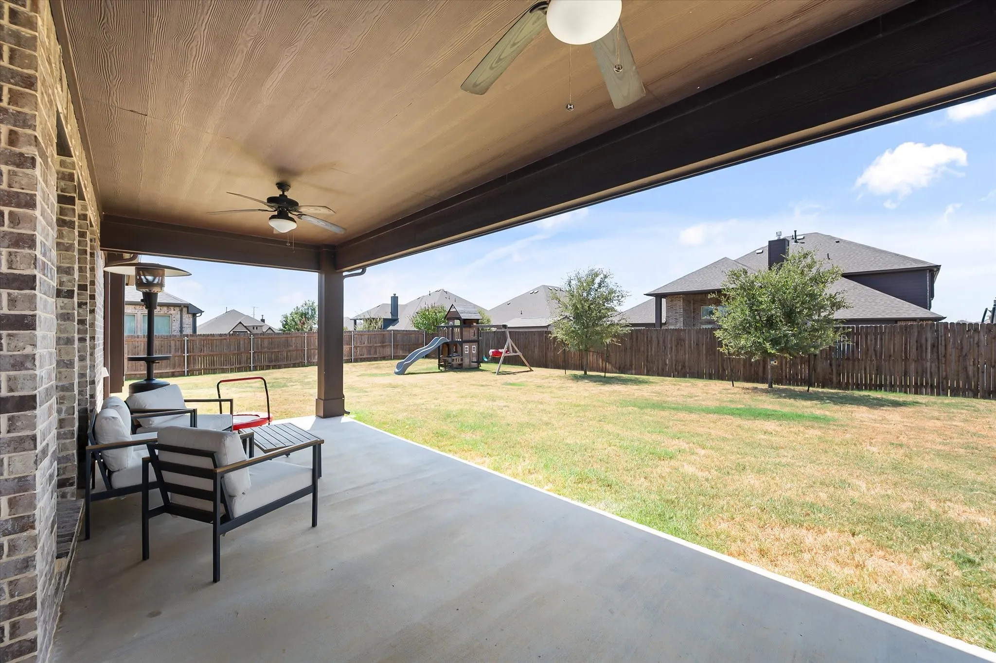 Extended covered patio in the backyard