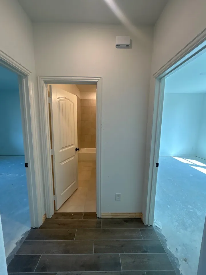 Wood-finish flooring with a horizontal tile pattern