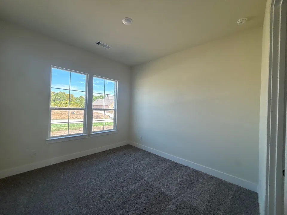 Carpeted flooring with light-toned walls