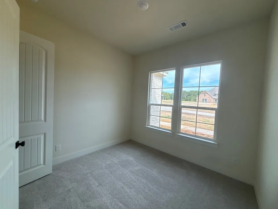 Soft gray carpeting, neutral wall finishes, white trim, and two paneled interior doors